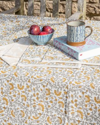Cotton Block Print Napkins - Yellow Flower