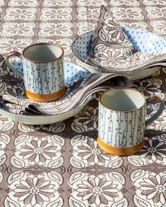 Image of grey & cream cotton tablecloth