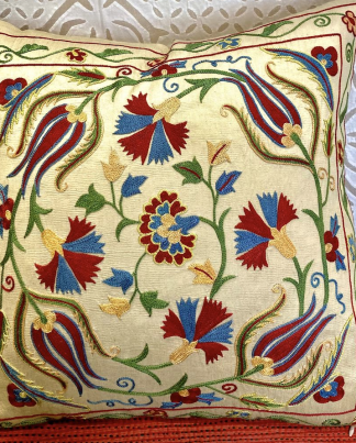 Silk embroidered cushion
