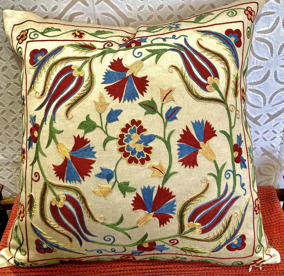 Silk embroidered cushion