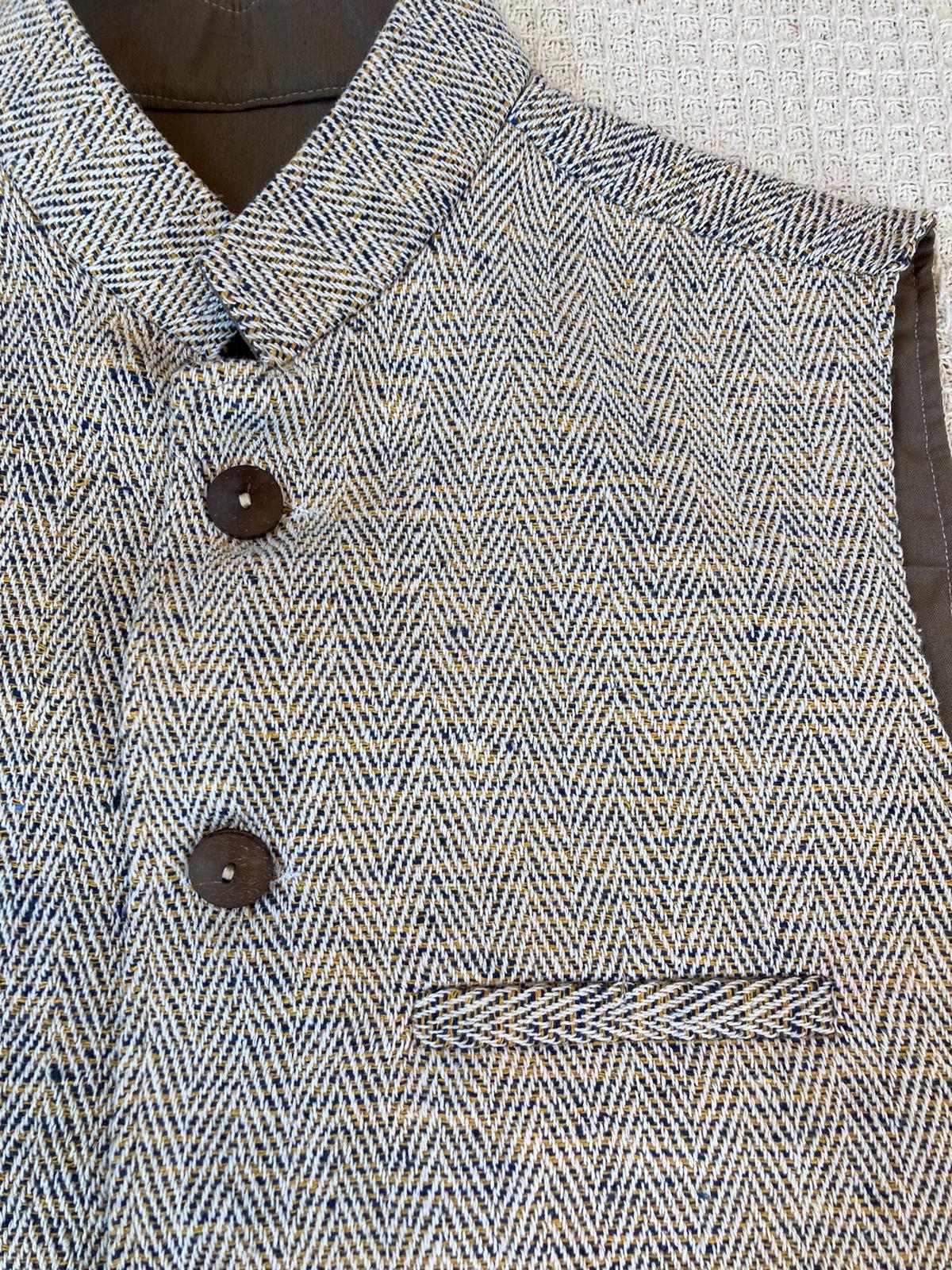 Handloomed Cotton Nehru Waistcoat - Herringbone - Image 3