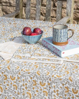 white cotton tablecloth with yellow flower