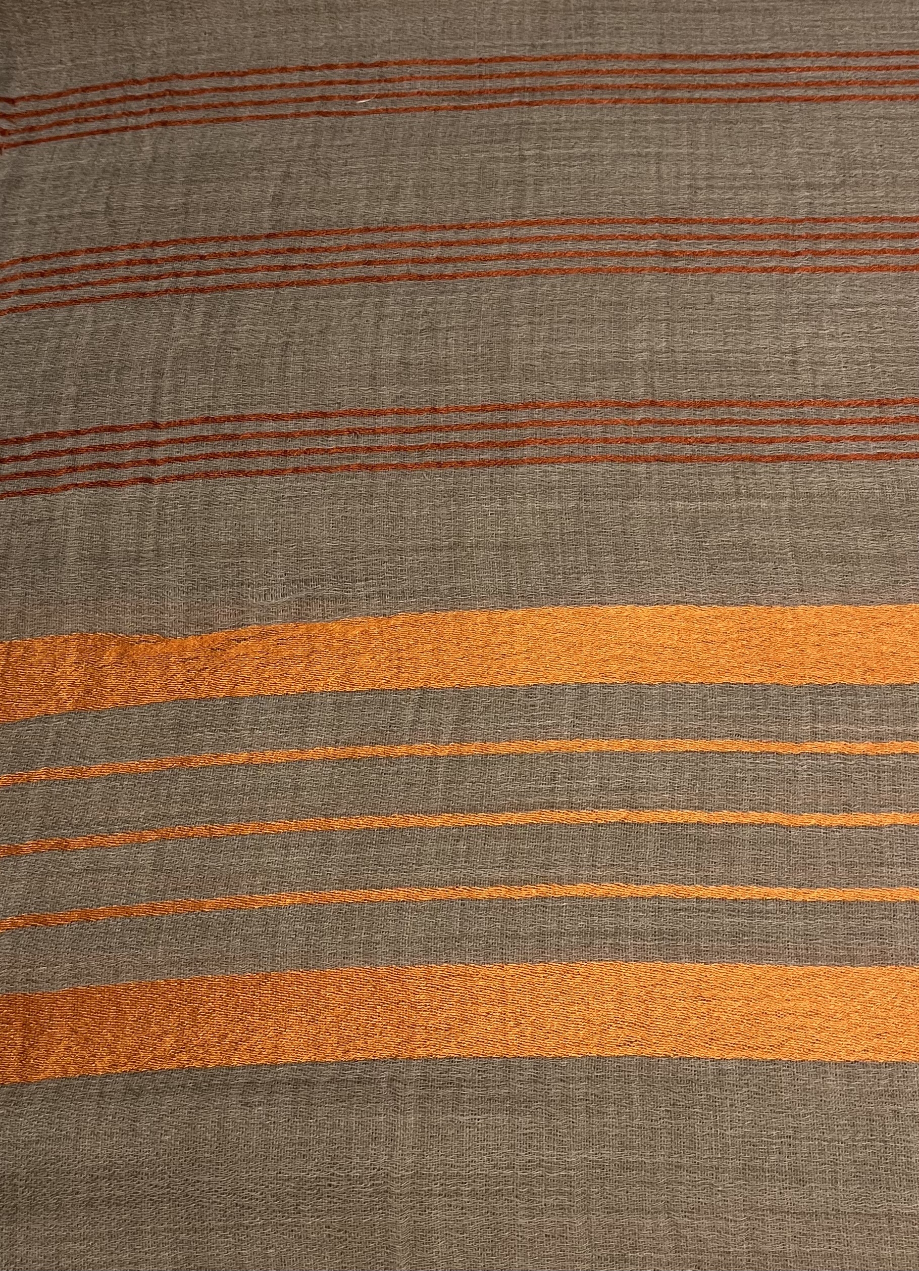 Wool Scarf - Beige with Orange Silk Stripe - Image 10