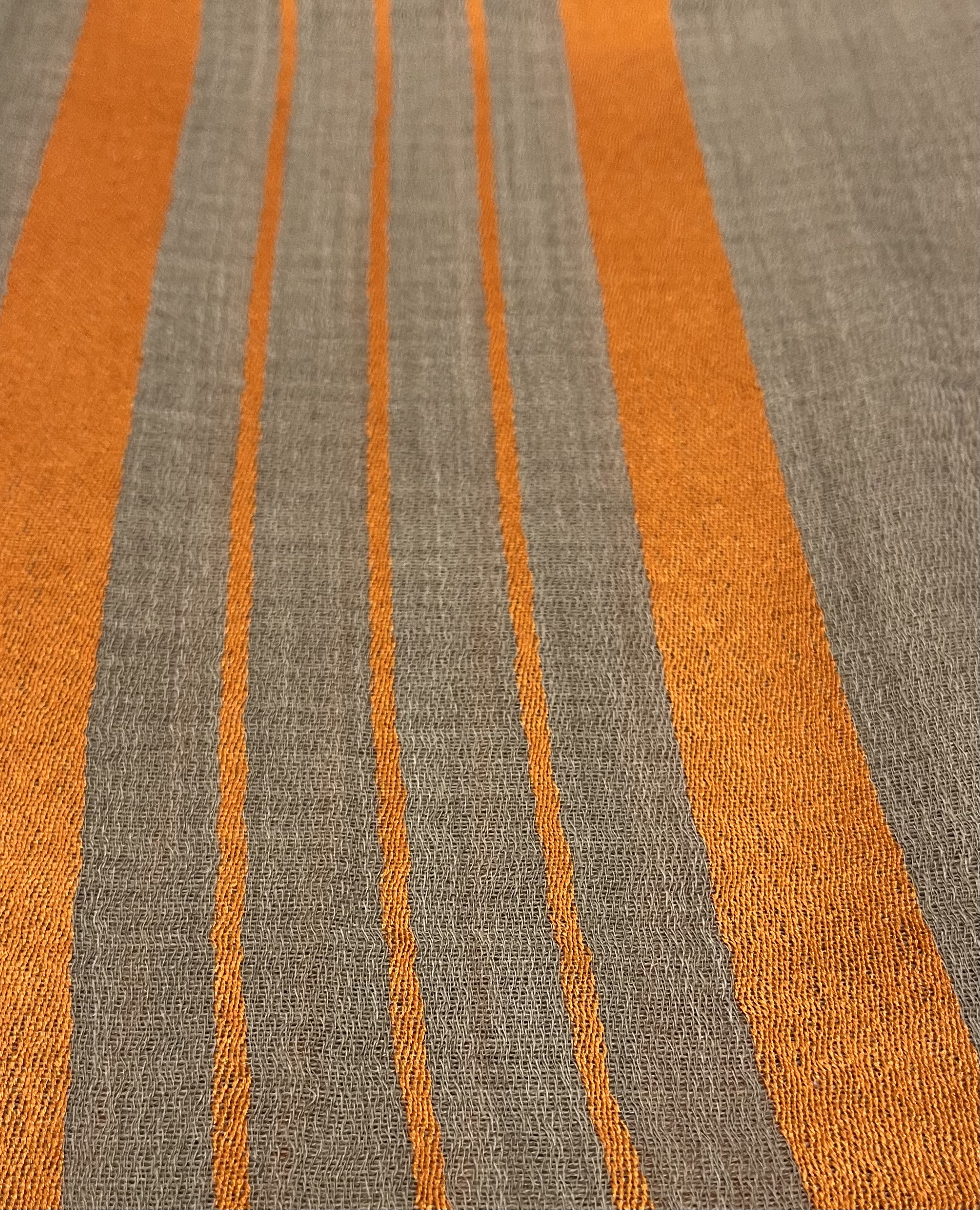 Wool Scarf - Beige with Orange Silk Stripe - Image 11